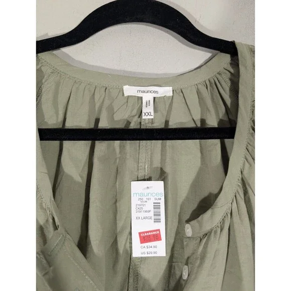 Maurices Womens Sage Short Sleeve Button Up Blouse Sz XXL Mature Modest Prairie - Picture 4 of 7